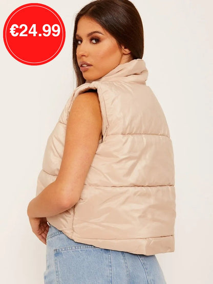 Stone Padded Puffer Cropped Gilet