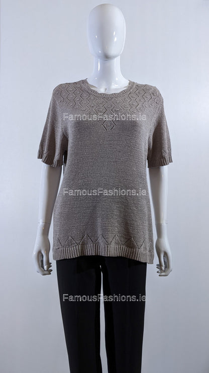 Taupe Beaded Soft Touch Short Sleeve Jumper