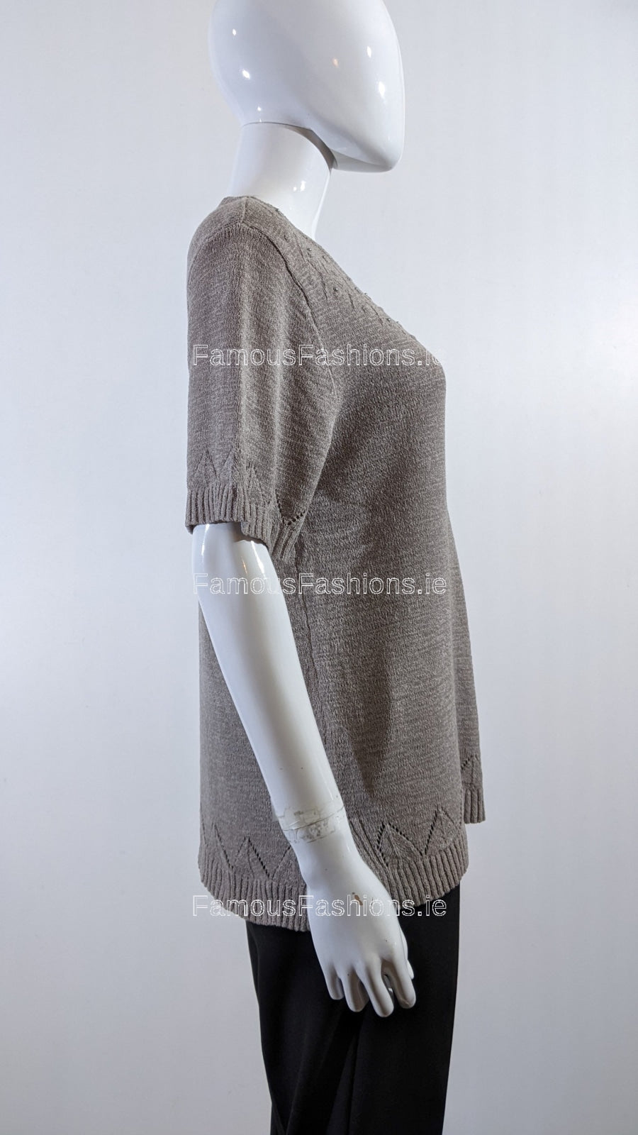 Taupe Beaded Soft Touch Short Sleeve Jumper