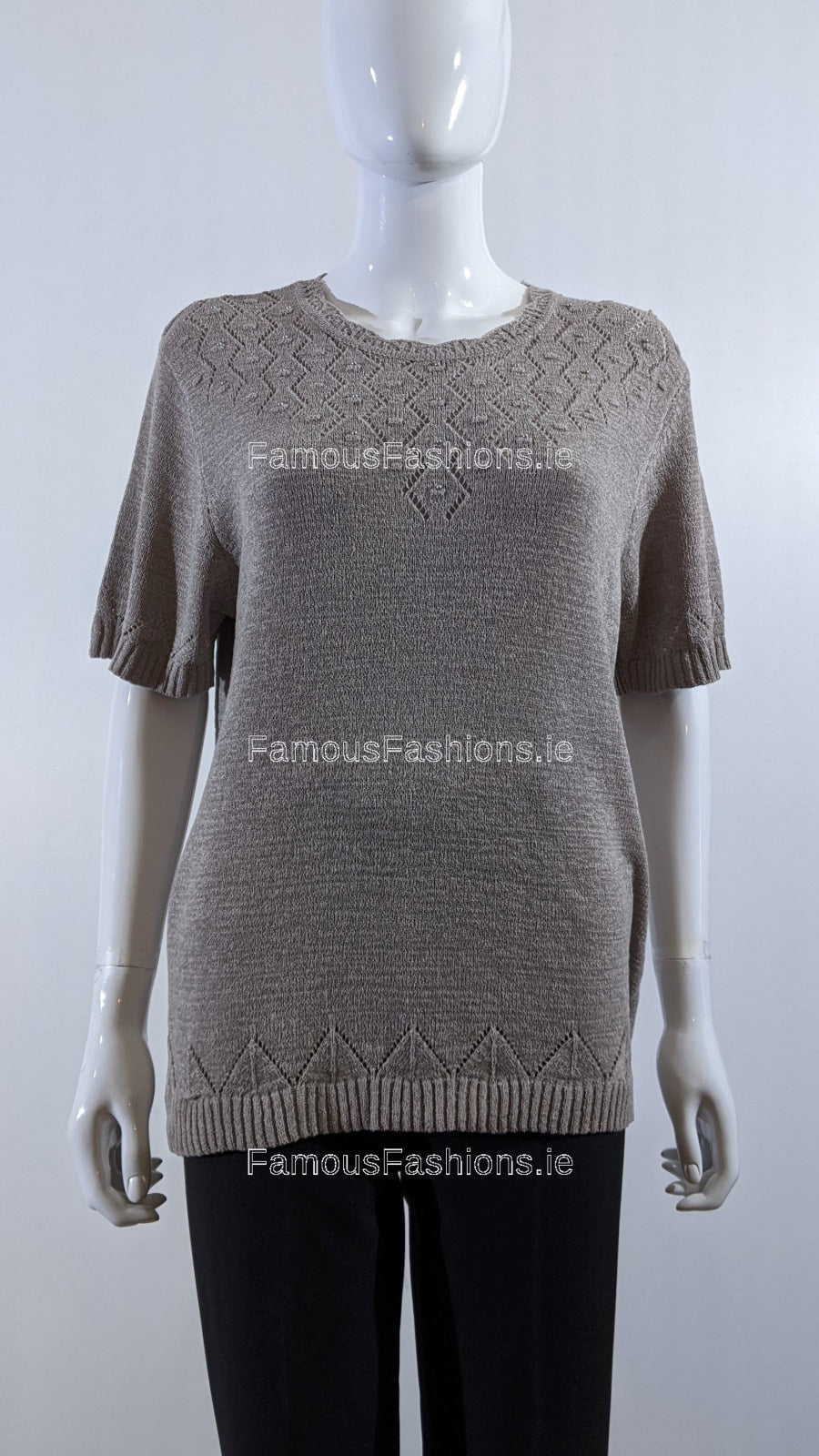 Taupe Beaded Soft Touch Short Sleeve Jumper