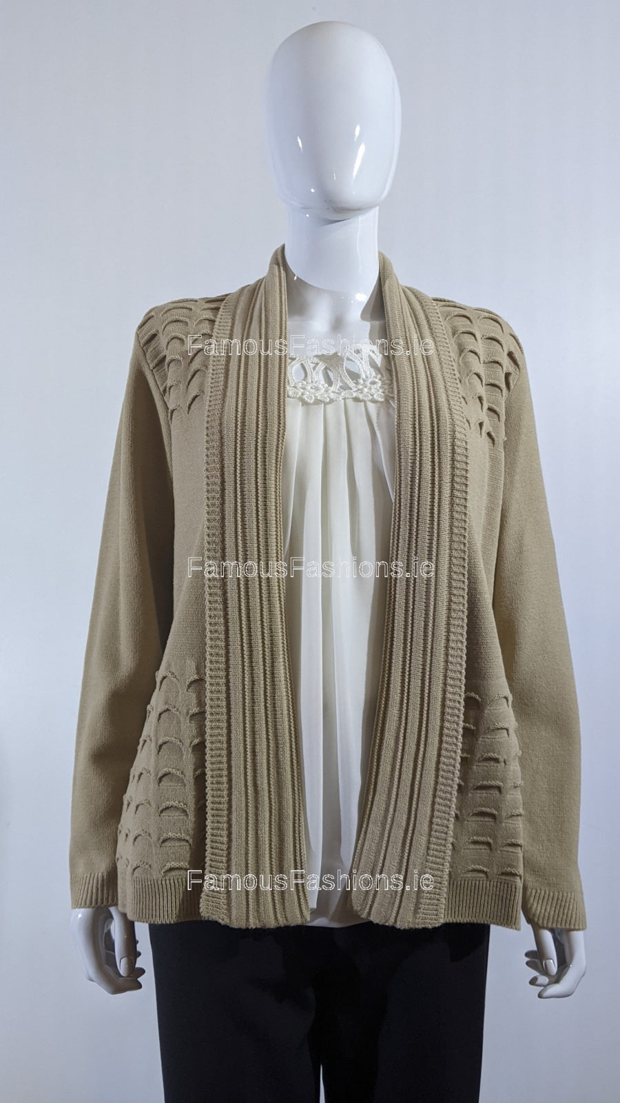 Taupe Scallop Edge Open Cardigan