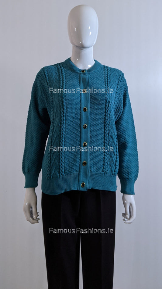 Teal Button Up Design Cardigan