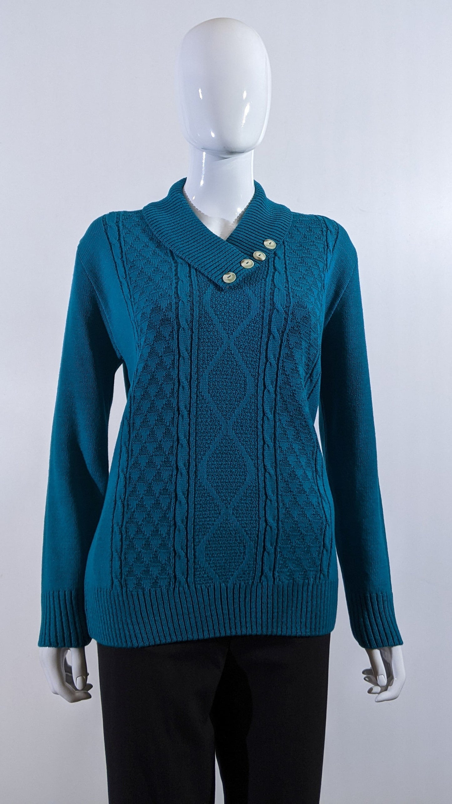 Teal Four Button Cable Knit Jumper