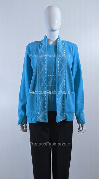 Turquoise Stitched Design Pattern Twinset Jumper