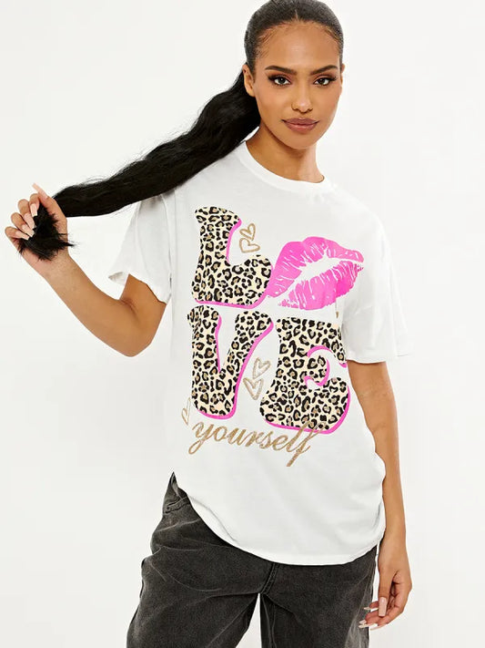 White Love Lips Graphic Printed T-Shirt