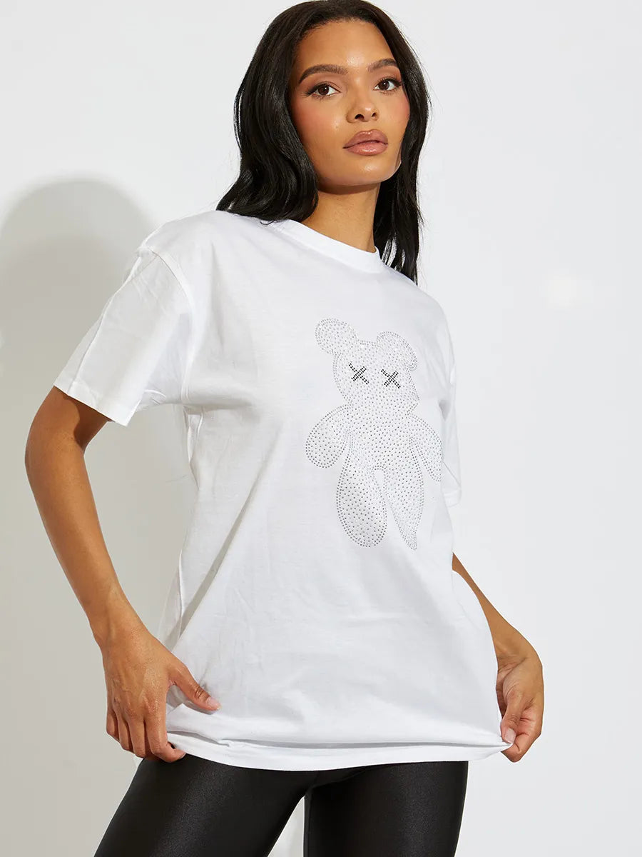 White Rhinestone Teddy Bear T-Shirt