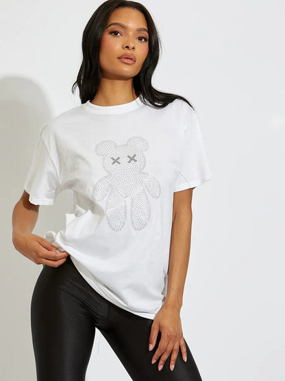 White Rhinestone Teddy Bear T-Shirt