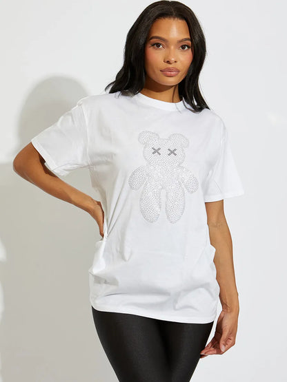 White Rhinestone Teddy Bear T-Shirt