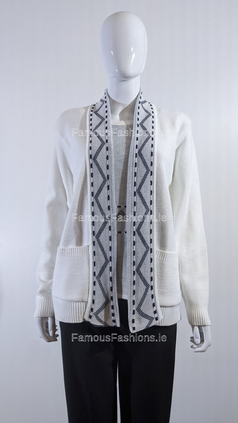 White Stitched Design Pattern Twinset Jumper