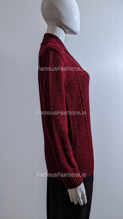 Wine Four Button Cable Knit Jumper