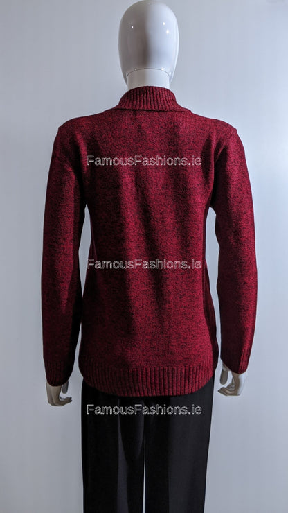 Wine Four Button Cable Knit Jumper