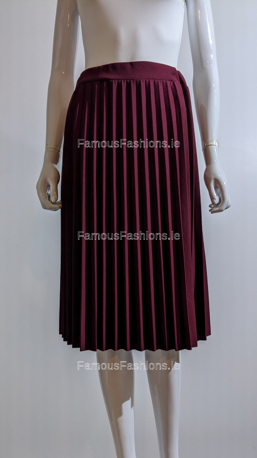 Wine Pleated Knee Length Skirt