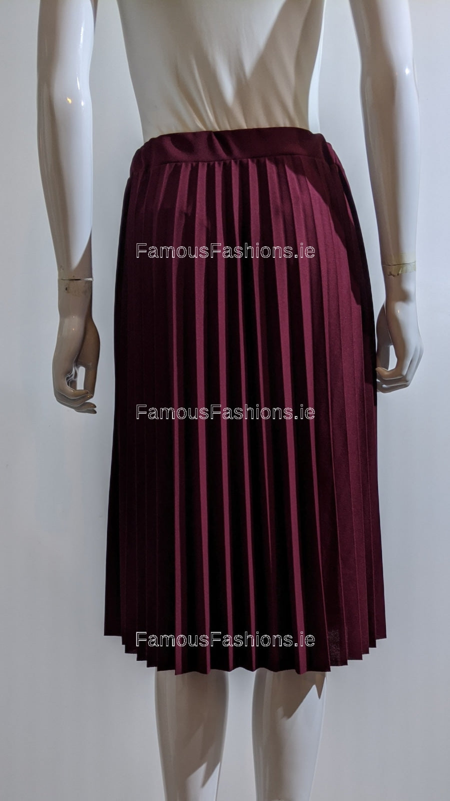 Wine Pleated Knee Length Skirt