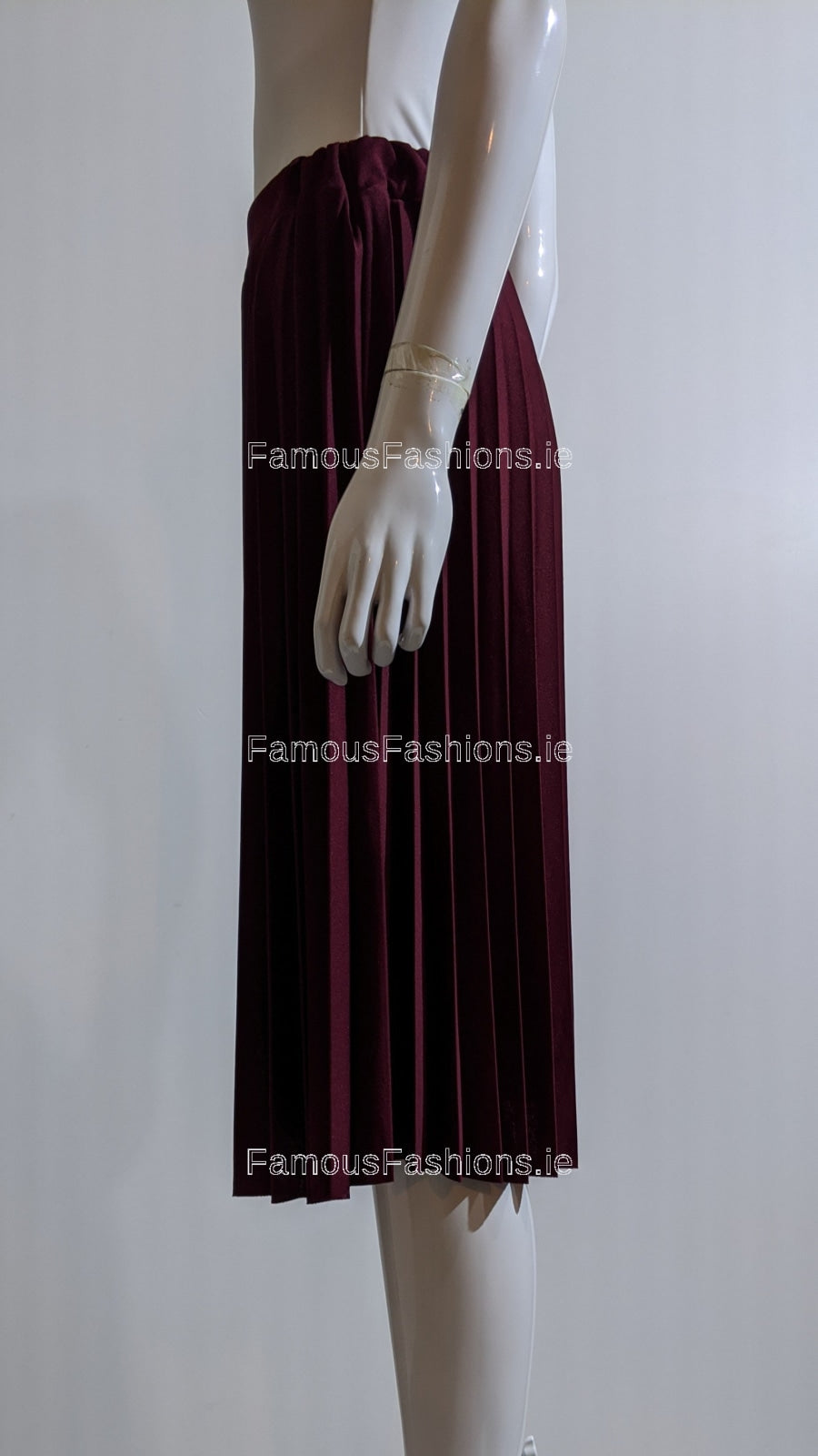 Wine Pleated Knee Length Skirt