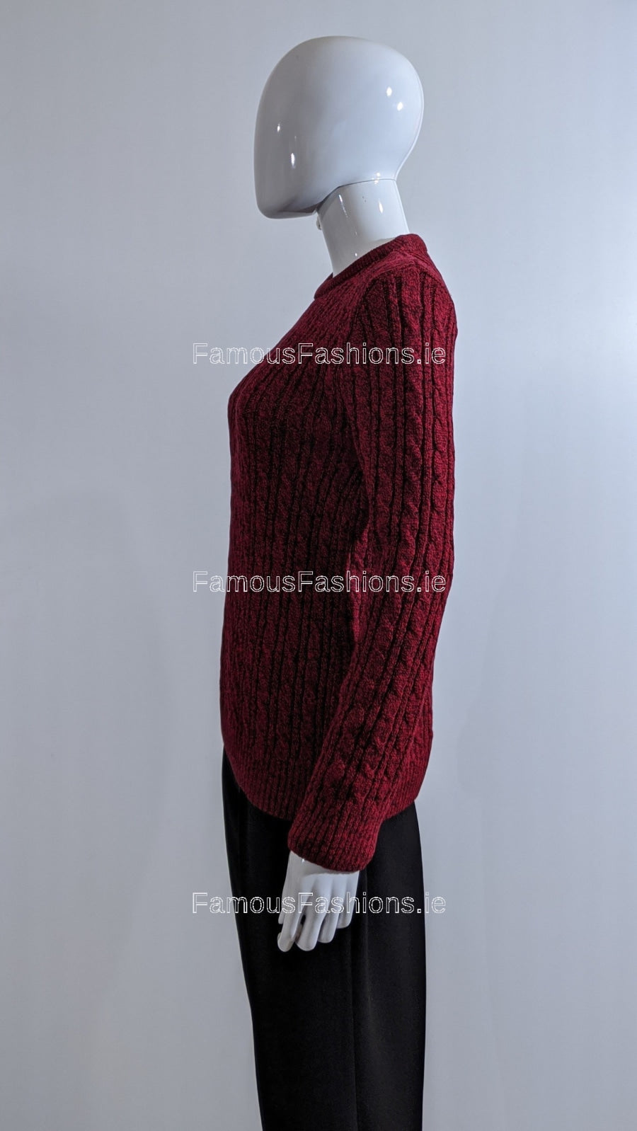 Wine Round Neck Cable Knit Jumper