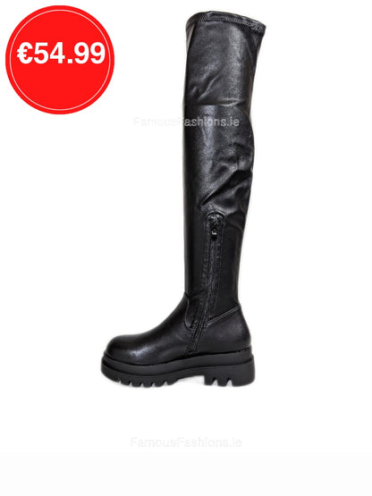 Black Over the Knee Chunky Sole Boots