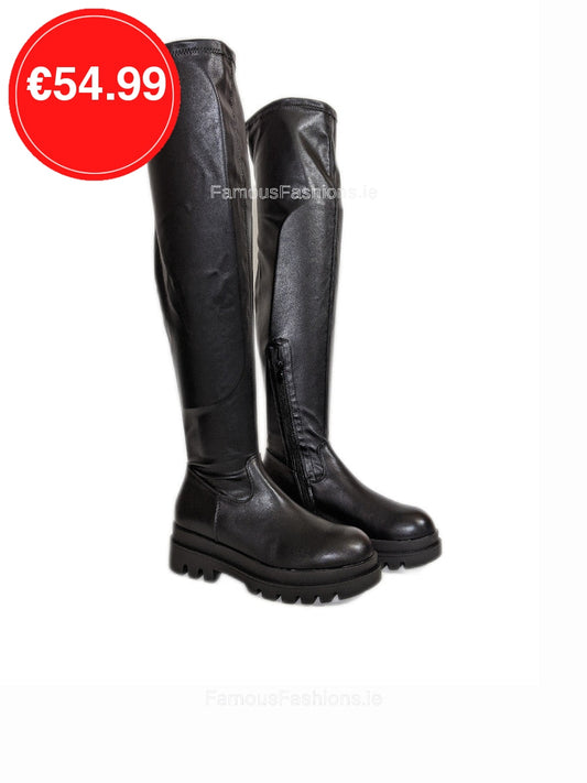 Black Over the Knee Chunky Sole Boots