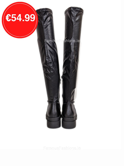 Black Over the Knee Chunky Sole Boots