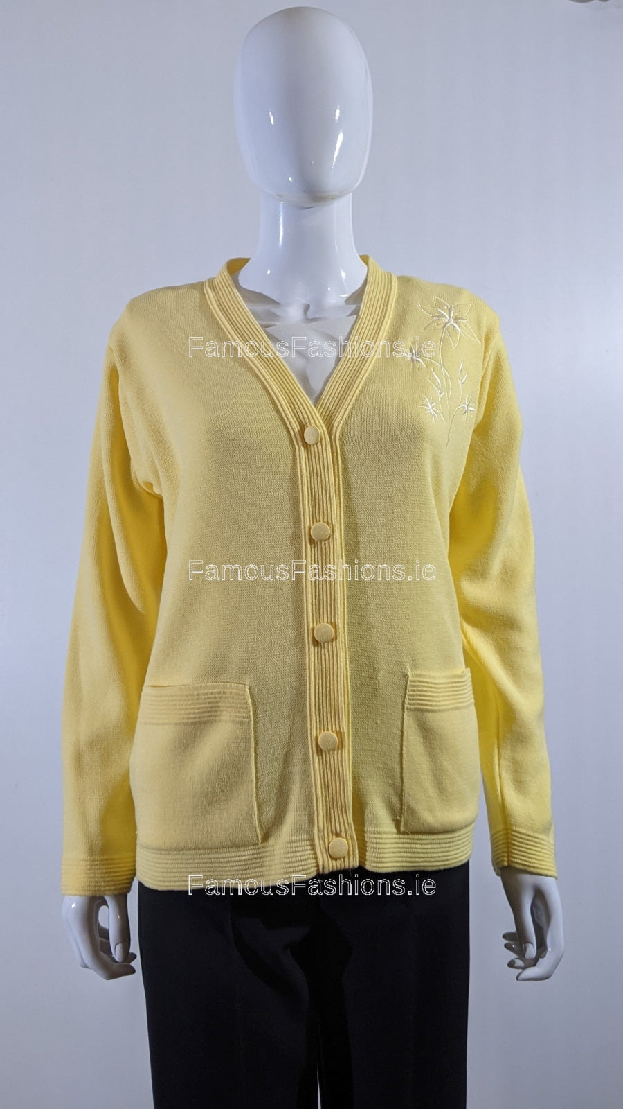 Yellow V-Neck Button Pocket Cardigan