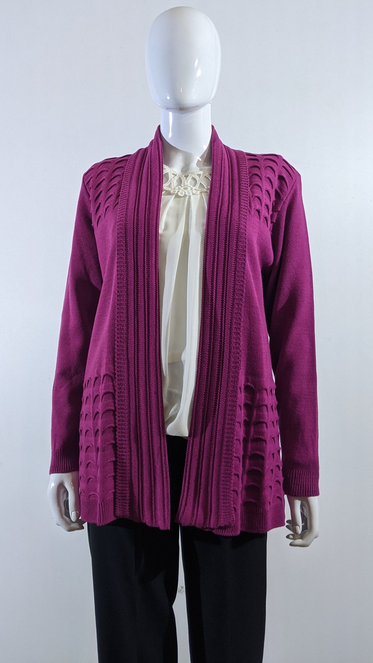 Fuchsia Pink Scallop Edge to Edge Open Cardigan